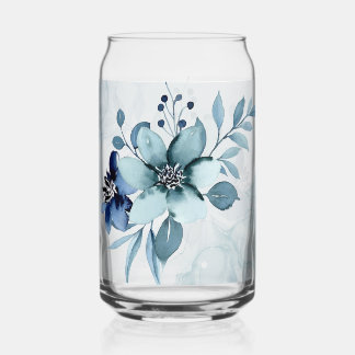 Blue Floral 4 Can Glass Drinkware Set