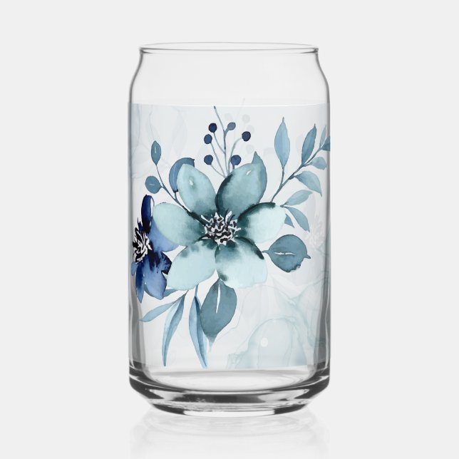 Blue Floral 4 Can Glass Drinkware Set (Back)
