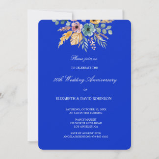 Blue floral 50th anniversary wedding invitation
