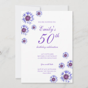 Blue Floral 50th Birthday Party Invitation