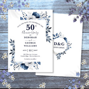 Blue Floral 50th Wedding Anniversary Save The Date