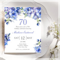 Blue Floral 70th Birthday Budget Invitation