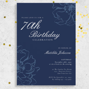 Blue Floral 70th Birthday Party Invitation
