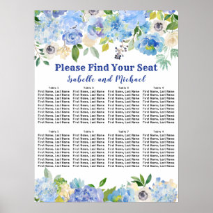 Blue Floral 8-Table Wedding Seating Chart