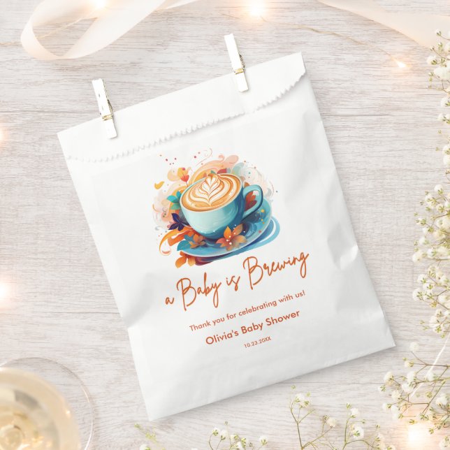 Blue Floral A Baby is Brewing Coffee Baby Shower  Favour Bags (Clipped)