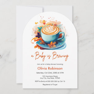 Blue Floral A Baby is Brewing Coffee Baby Shower  Invitation