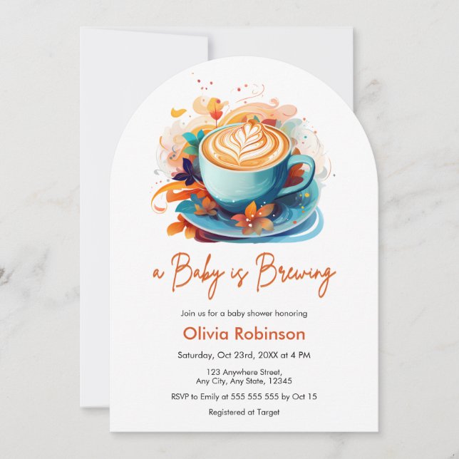 Blue Floral A Baby is Brewing Coffee Baby Shower  Invitation (Front)