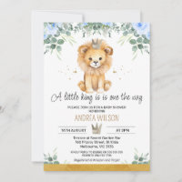 Blue Floral A Little King Lion Baby Shower