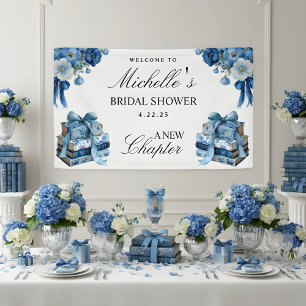 Blue Floral A New Chapter Bridal Shower Banner