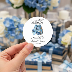 Blue Floral A New Chapter Bridal Shower  Classic Round Sticker