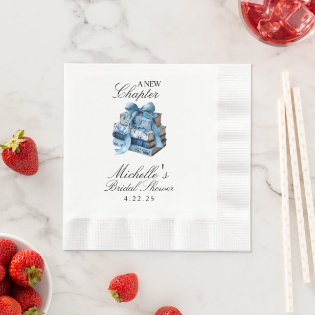Blue Floral A New Chapter Bridal Shower  Napkin (Insitu)