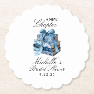 Blue Floral A New Chapter Bridal Shower  Paper Coaster