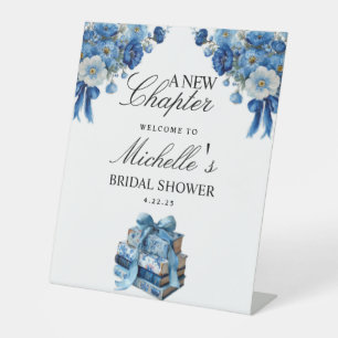 Blue Floral A New Chapter Bridal Shower Sign
