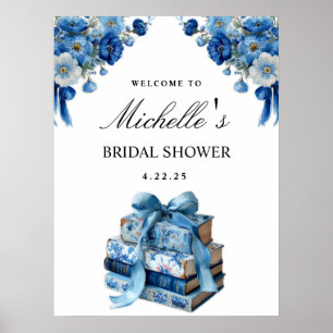 Blue Floral A New Chapter Bridal Shower Sign