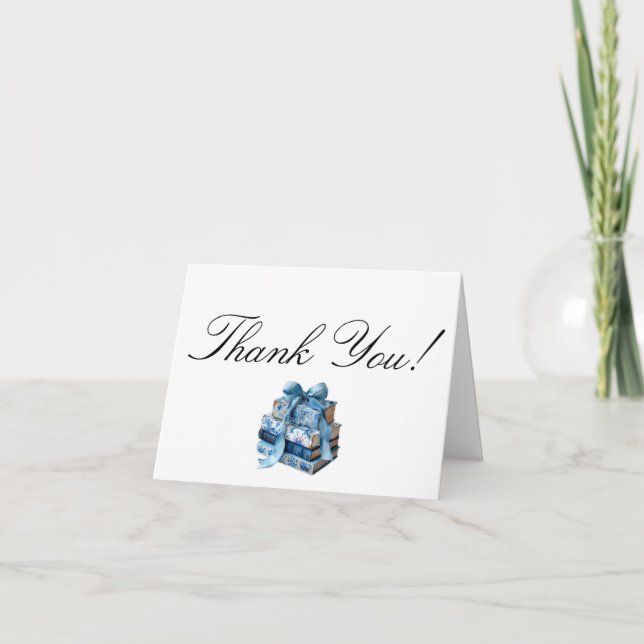 Blue Floral A New Chapter Bridal Shower  Thank You Card (Front)