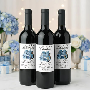 Blue Floral A New Chapter Bridal Shower  Wine Label