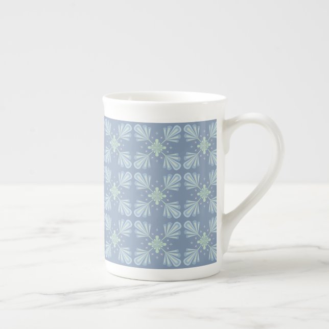 Blue Floral Abstract Pattern Bone China Mug (Right)