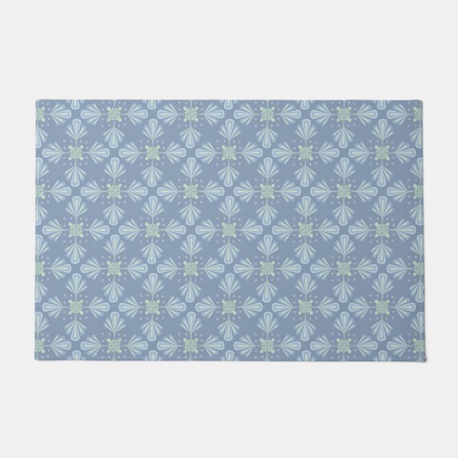 Blue Floral Abstract Pattern Doormat (Front)