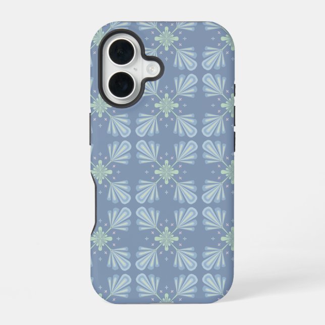Blue Floral Abstract Pattern iPhone 16 Case (Back)