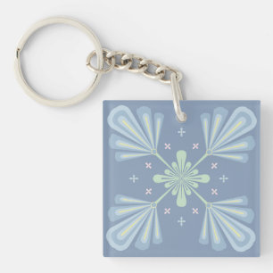 Blue Floral Abstract Pattern Key Ring