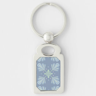 Blue Floral Abstract Pattern Key Ring