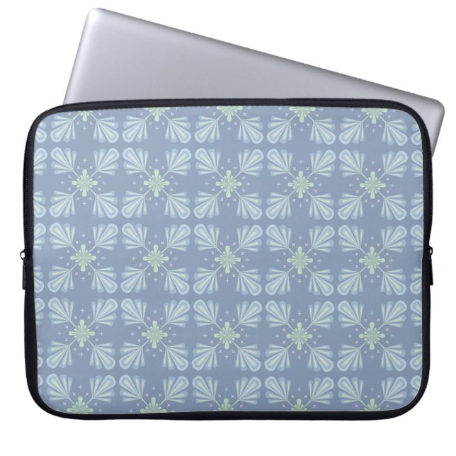 Blue Floral Abstract Pattern Laptop Sleeve (Front)