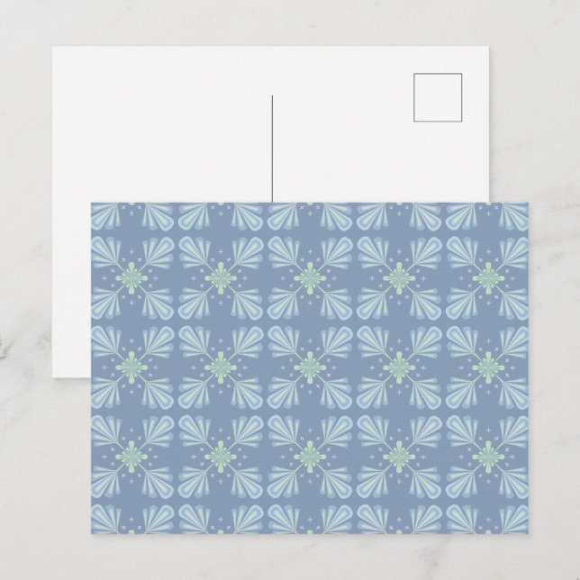 Blue Floral Abstract Pattern Postcard (Front/Back)