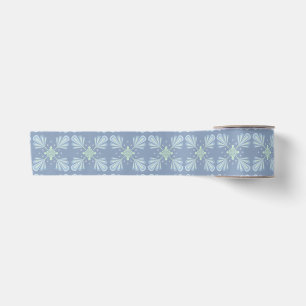 Blue Floral Abstract Pattern Satin Ribbon