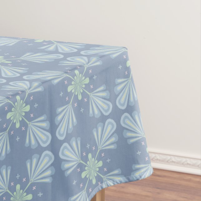 Blue Floral Abstract Pattern Tablecloth (In Situ)