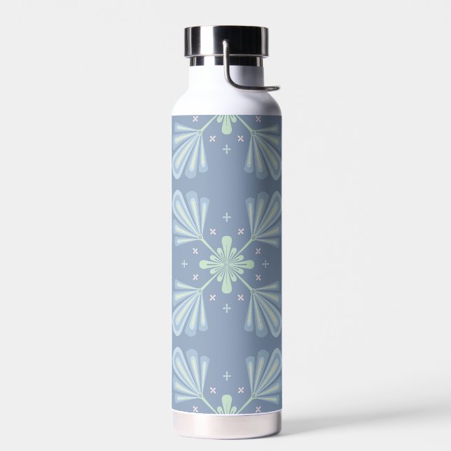 Blue Floral Abstract Pattern Water Bottle (Left)