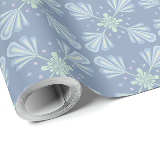 Blue Floral Abstract Pattern Wrapping Paper (Roll Corner)