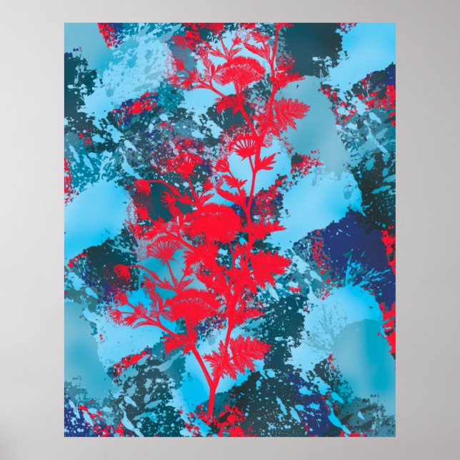 Blue Floral Abstract Poster (Front)