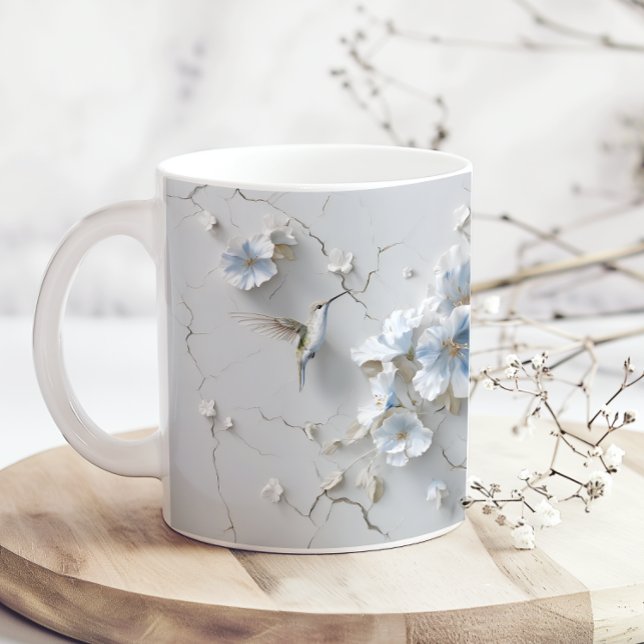 Blue Floral Add Name Hummingbird Coffee Mug (Creator Uploaded)