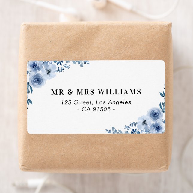 blue floral address label (Insitu)