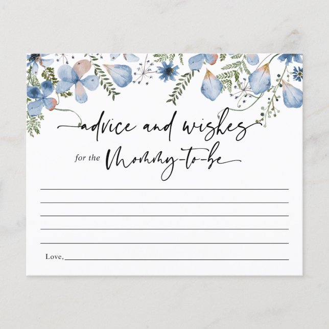 Blue Floral Advice for Mummy Baby Shower Game Card (Front)