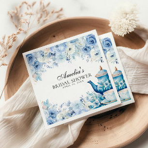 Blue Floral Afternoon Tea Party Shower Napkin