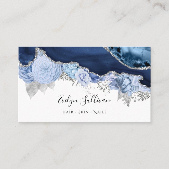 blue floral agate business card (Front)