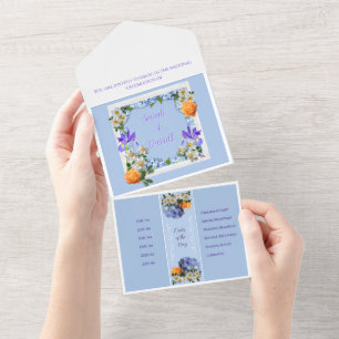 Blue Floral All in One Wedding Invite