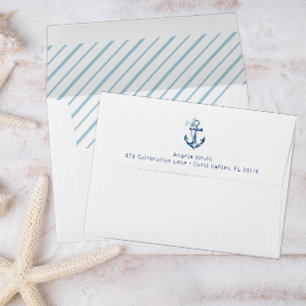 Blue Floral Anchor Baby Shower Envelope   Nautical