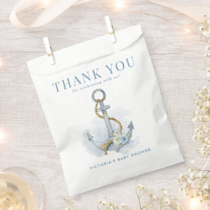 Blue Floral Anchor Nautical Baby Shower Thank You Favour Bags