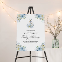 Blue Floral Anchor Nautical Baby Shower Welcome