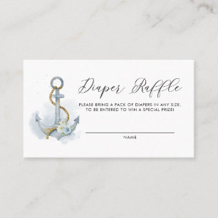 Blue Floral Anchor Nautical Diaper Raffle Card