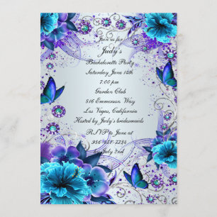 Blue Floral And Butterfly Bachelorette Party Invitation