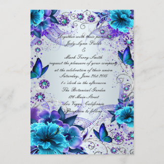 Blue Floral And Butterfly Invitation