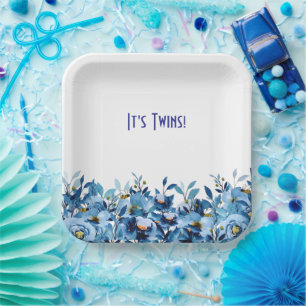Blue Floral and Butterfly Paper Plate