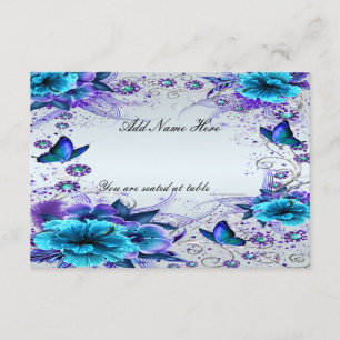 Blue Floral And Butterfly Table Place Card