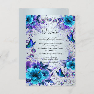 Blue Floral And Butterfly Wedding Details Enclosure Card