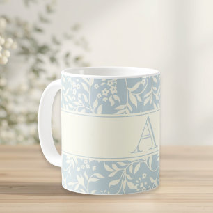 Blue Floral and Foliage Monogram Coffee Mug