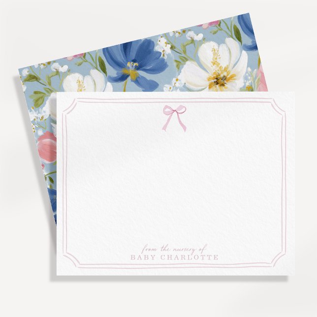 blue floral and Pink frame Nursery Note Card (Creator Uploaded)