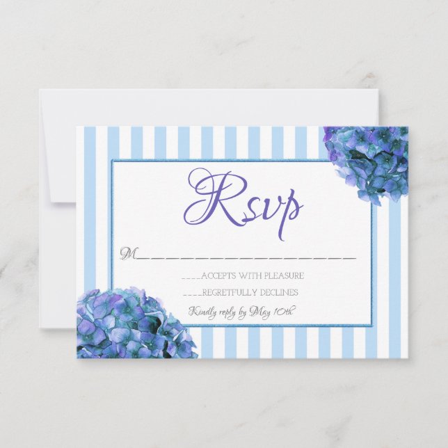 Blue Floral and Stripe RSVP Card (Front)